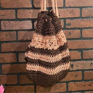 Handcrafted Crochet Striped Bag - Brown and pink